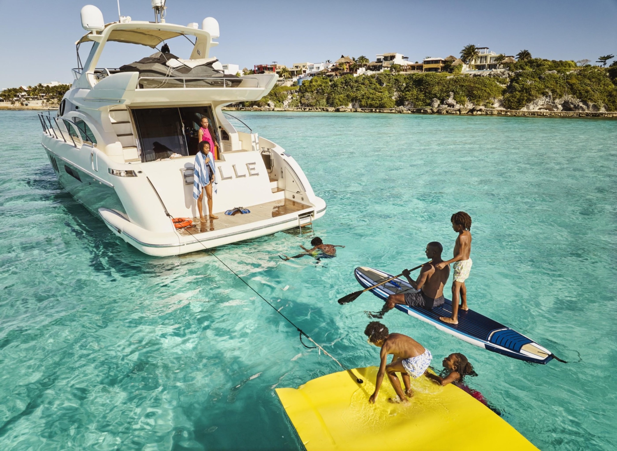 Family yacht escape with water activities