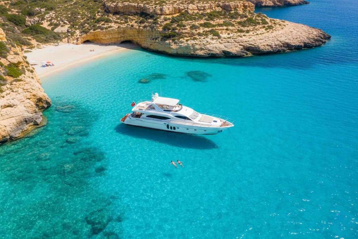 Yacht anchored in a secluded bay